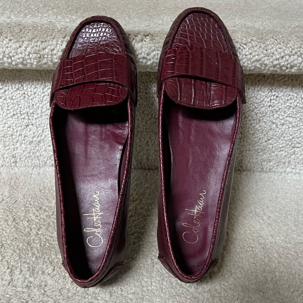Cole Haan Women's Dark Red Croc-Pattern Loafers. Size 10B. Used.